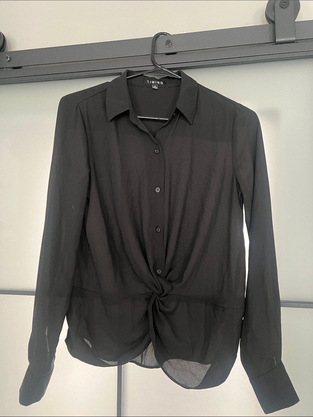Timing Black Twist-Front Button-Up Blouse